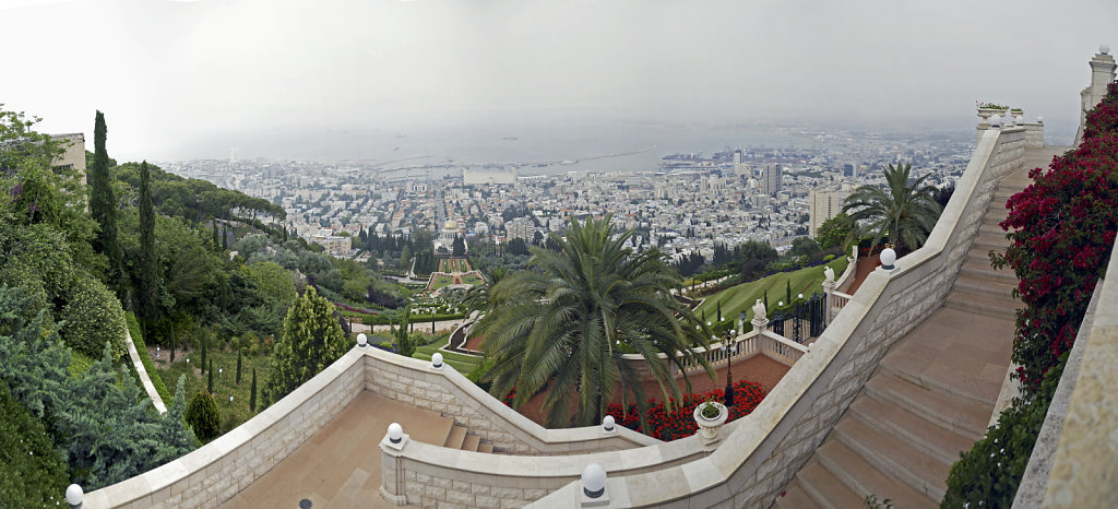israel – haifa - die gärten der bahai von oben – teilpanora